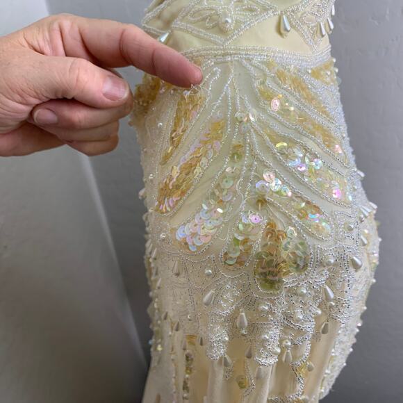 VTG Oleg Cassini Edwardian Silk Dress Wedding Ball Gown Glass Beaded Victorian - Picture 11 of 16
